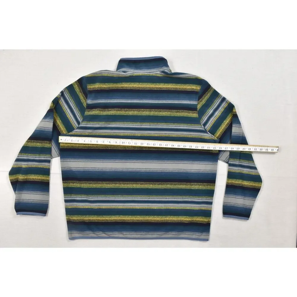 Eddie Bauer Men XL Blue Striped Fleece Snap-T Pullover Sweater Horizontal Stripe - Picture 2 of 8